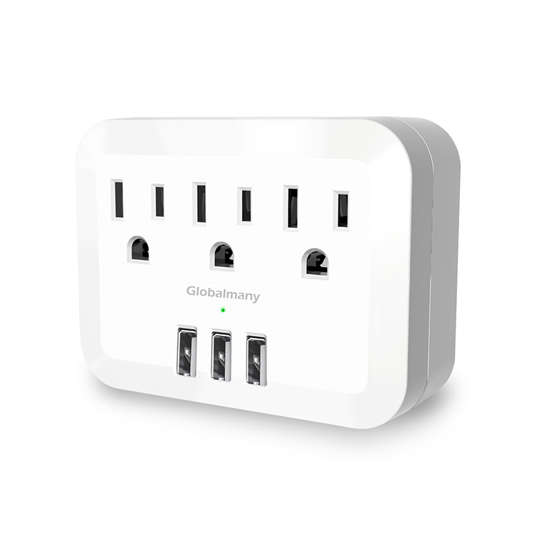 Many 3 AC Outlets and 3 USB Ports US Multi Plug Outlet Extender Ports Power Strip