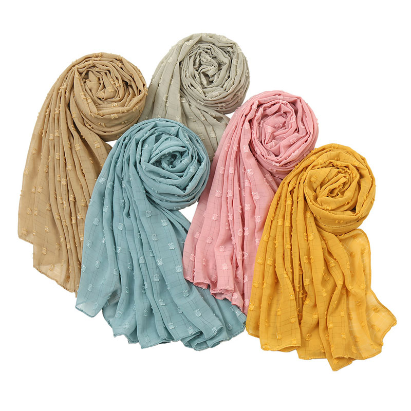 Women Chiffon Dot PomPom Bubble Hijab Scarf Long Shawl Wrap Muslim Headband shawls wholesale hijab 2021