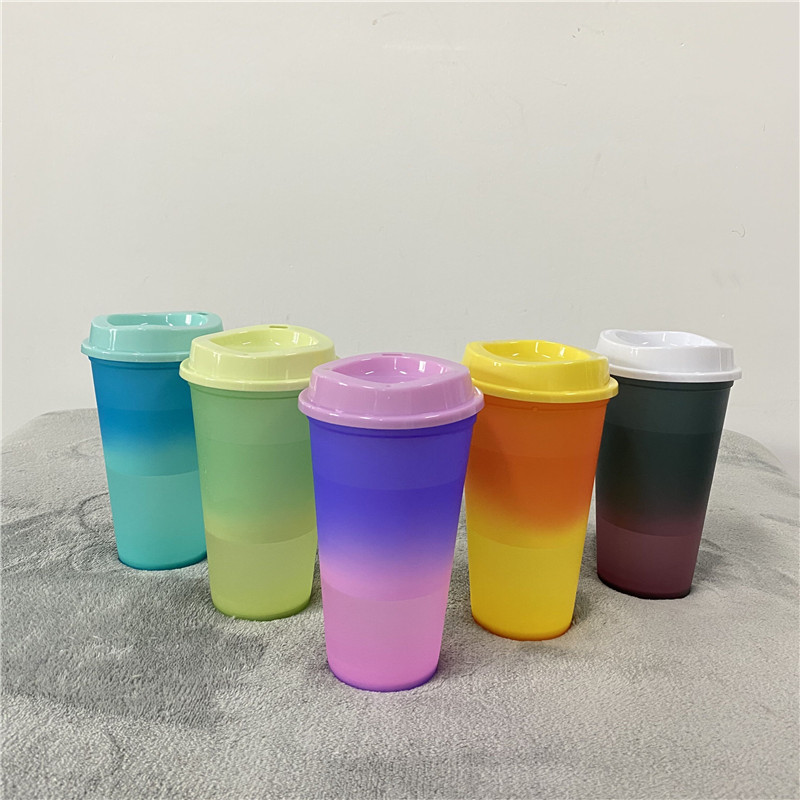 Новый стиль 16oz 480ml многоразовая пластиковая пп пакет 5 Многоразовые кружки, Температурное чувство градиент питьевой подарки для детей