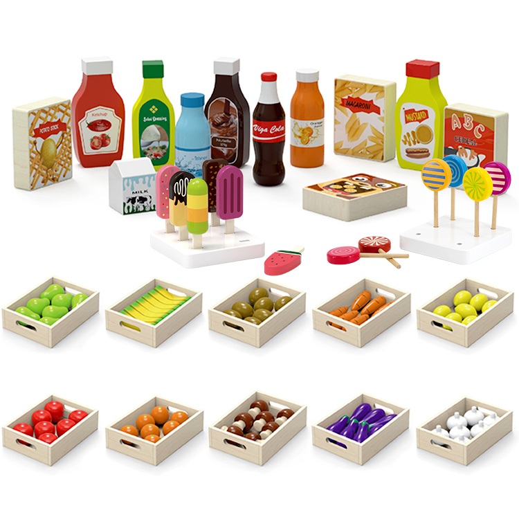 Игровой набор для супермаркета, игрушки, снэки, конфеты, корзина для еды, игрушка для малышей с кассовым аппаратом, игрушка, ролевая игра, деревянная пренкордная игра EN 71