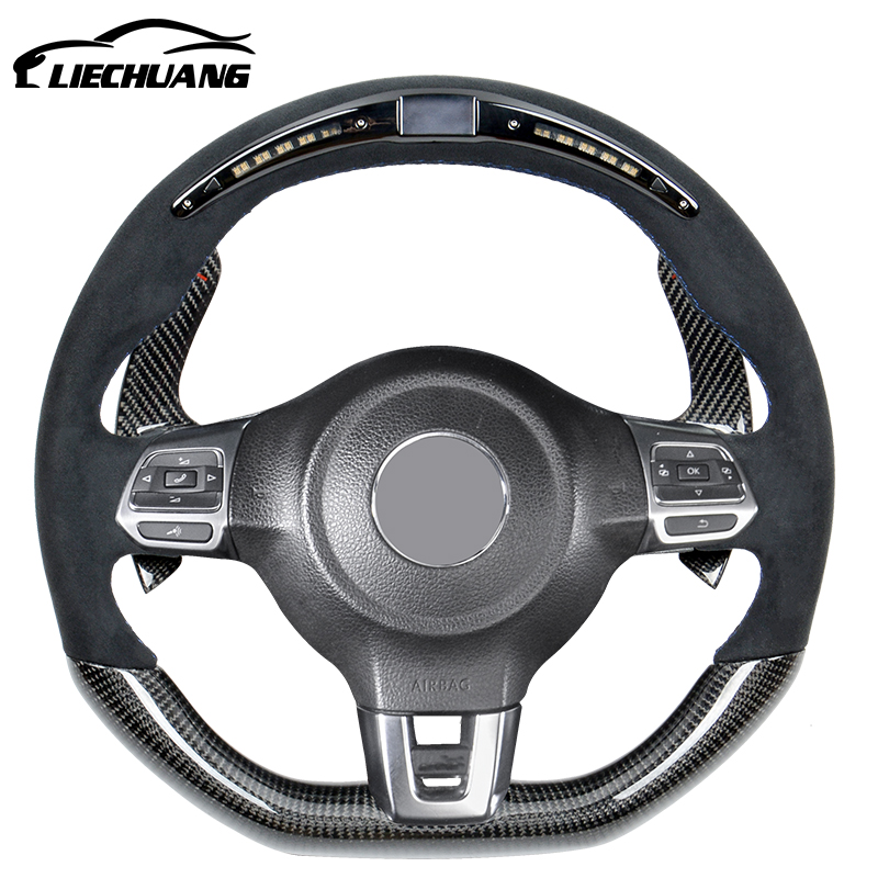 Custom Alcantar led carbon fiber LED steering wheel For VW R20 gti Scirocco gli racing wheel convertible