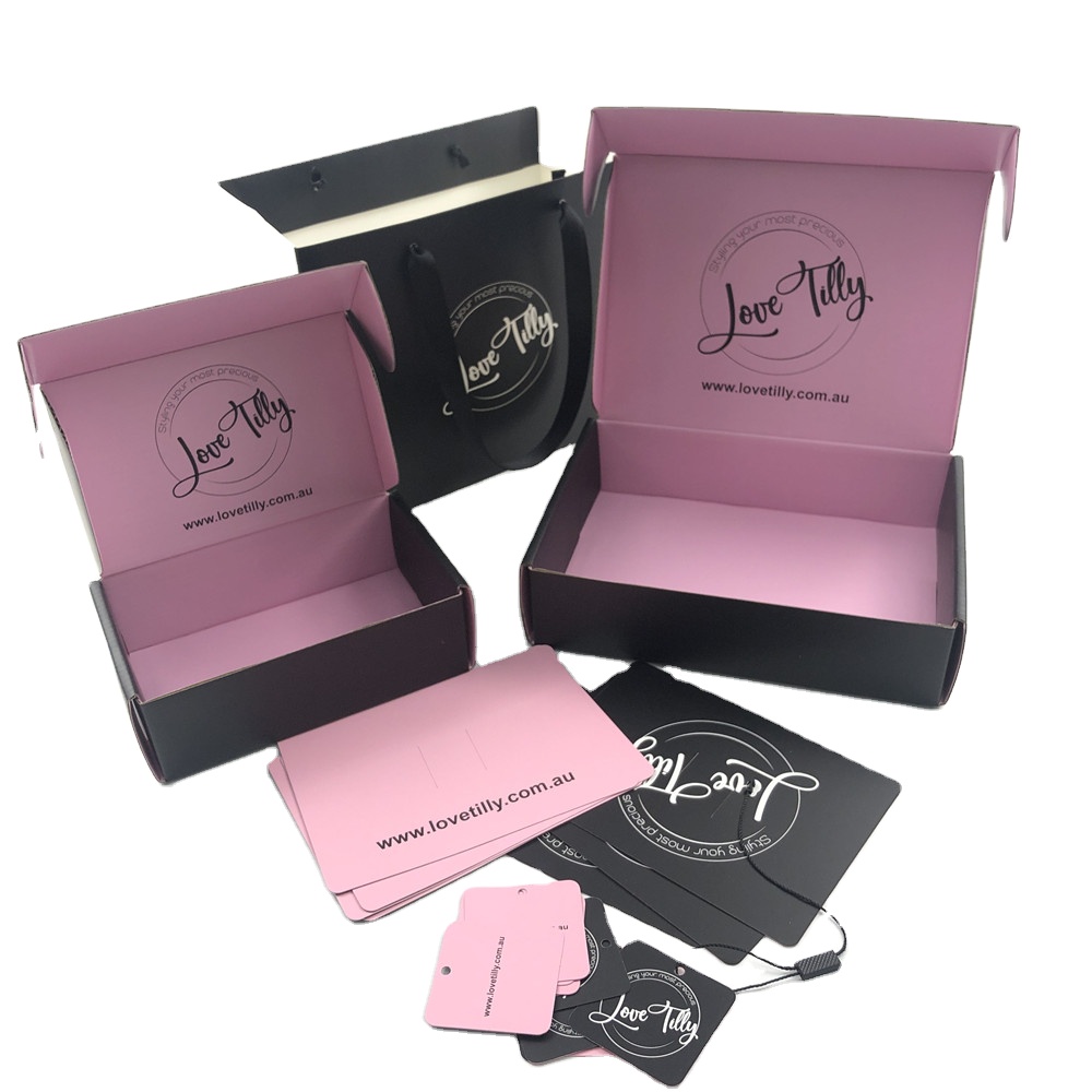 Wholesale High Quality Custom Size Corrugated Cardboard Box Black and Pink Cosmetic Set Postal mailing Box for cosmetic