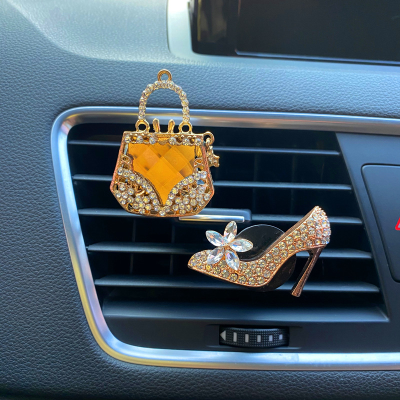 Туфли на высоком каблуке туфли-лодочки со стразами, автомобильный Bling дезодорант освежитель воздуха вентиляционные клип духи индивидуальное милый освежитель воздуха для автомобиля
