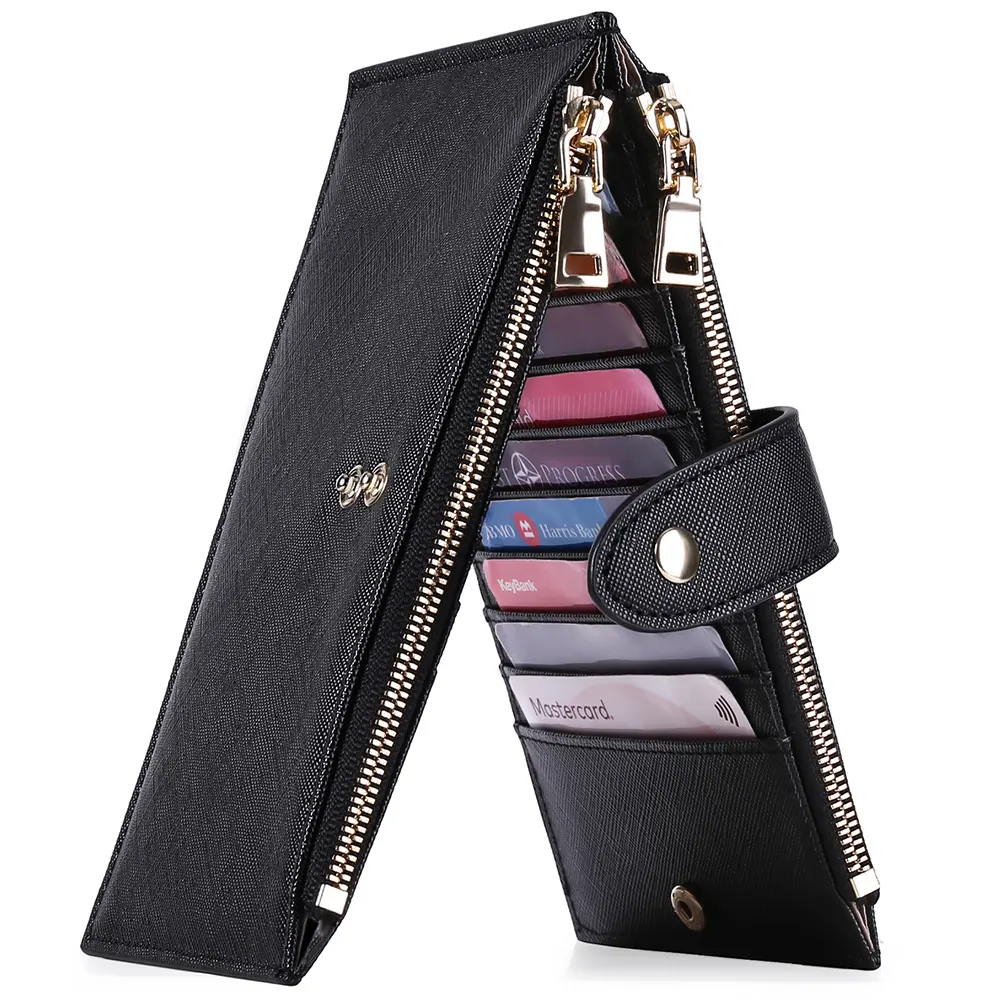 Factory direct sales PU Womens Walllet RFID Blocking Bifold Multi Card Case Wallet with Zipper Pocket