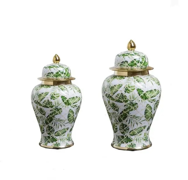 Зеленая керамическая ваза ручной работы двойного назначения, большие белые банки имбиря для украшения дома