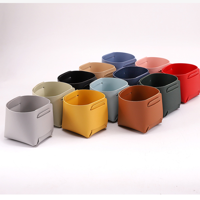Foldable Custom Leather pen Make Up Tray For Brush Vase Leather Storage Box