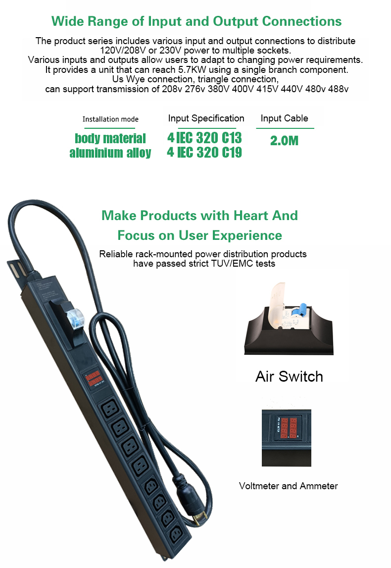 19 Inch Cabinet GPU l6 30p Nema 30 amp 240 volt  C13+C19 Outlet  high-power data centers PDU