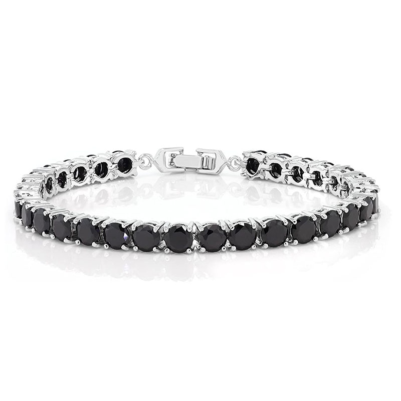 Gem Stone Black Round Cubic Zirconia CZ Women's Tennis Bracelet