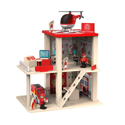 Children's Police Station Fire Station Parking Assembly Early Educational Wooden Toy