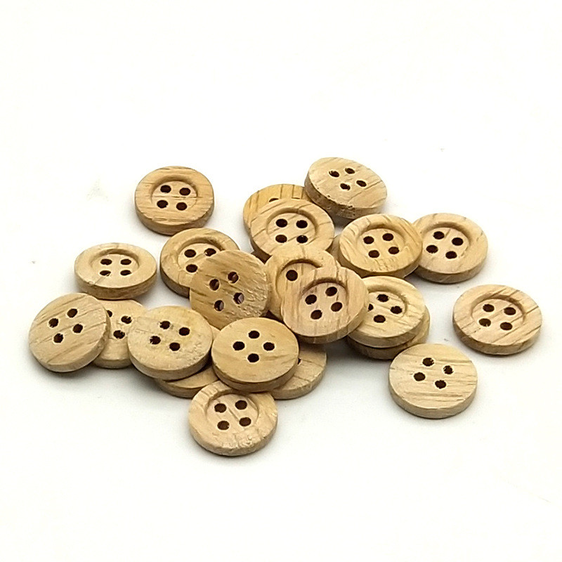 Thin-edged wooden buttons Four-hole round khaki wooden buttons Children's sweaters shirts log buttons