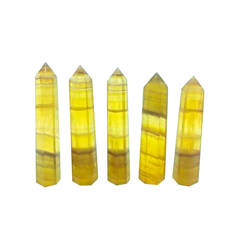High Quality Yellow Fluorite Crystal Point Wholesale Folk Crafts Polish Natural Yellow Fluorite Energy Healing Wand Point Tower