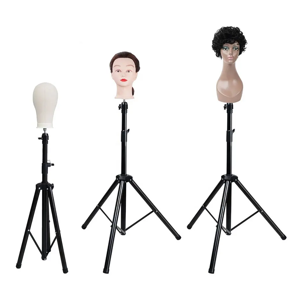 Black Heavy Duty Adjustable Hair Mannequin Stand Metal Wig Tripod Stand for Canvas Block Wig Head Stand Holder