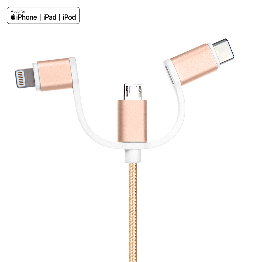 MFi Сертифицированный Lightning & Type C & Micro зарядный кабель 3 в 1 USB зарядный плетеный кабель для iphone ipod,Android,SANSUMG