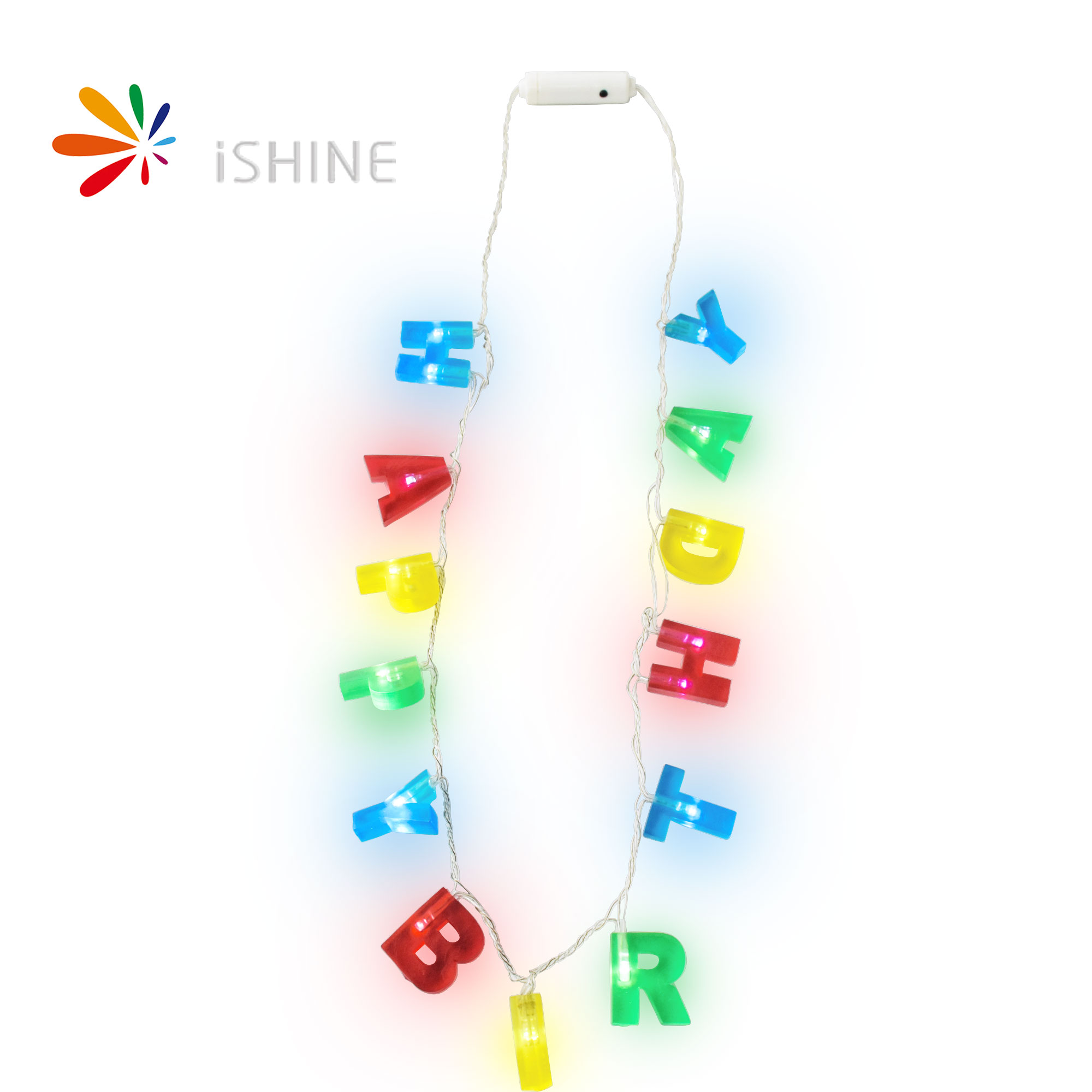 iShine Neon Glo Jewelry Custom Led Glowing Letter Chain Intial Colorful Luminous Alphabet Light Up Glow In The Dark Necklaces