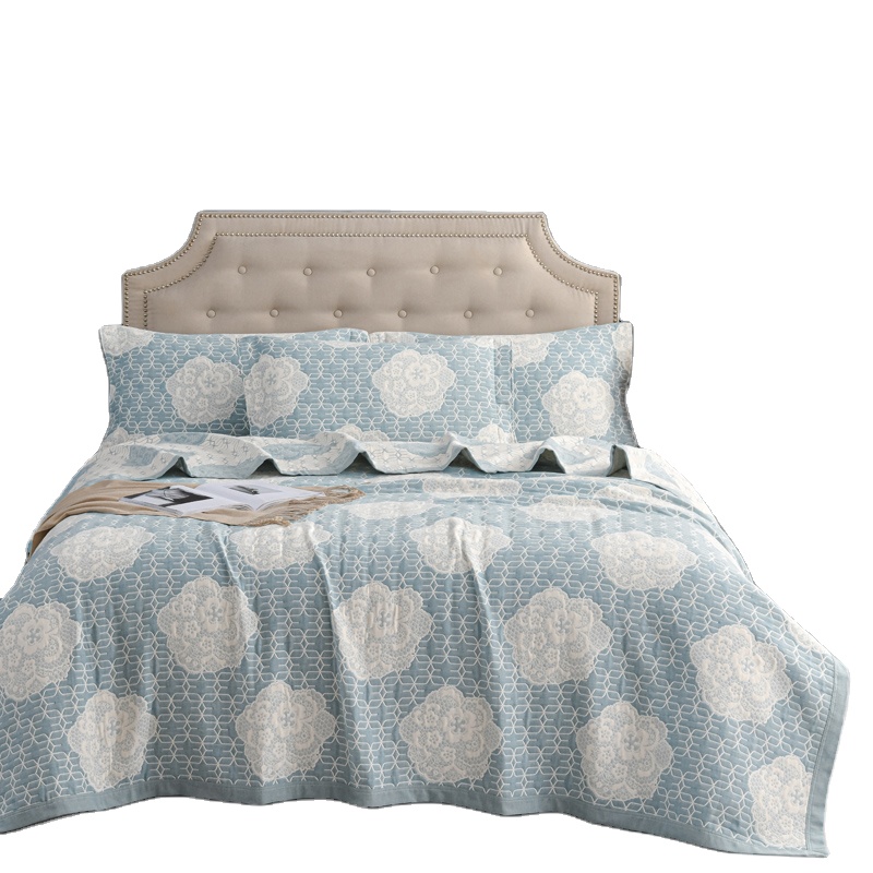 Eco Friendly Korean Style Pure Cotton Solid Jacquard Bedding Spread Quilt Blanket Throw