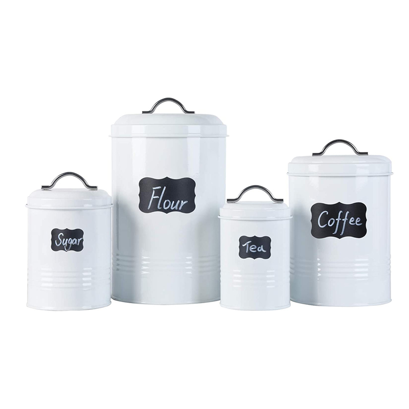 Best Seller Rustic Kitchen Canisters Metal White Spice Jar Coffee Tea Sugar Container Set