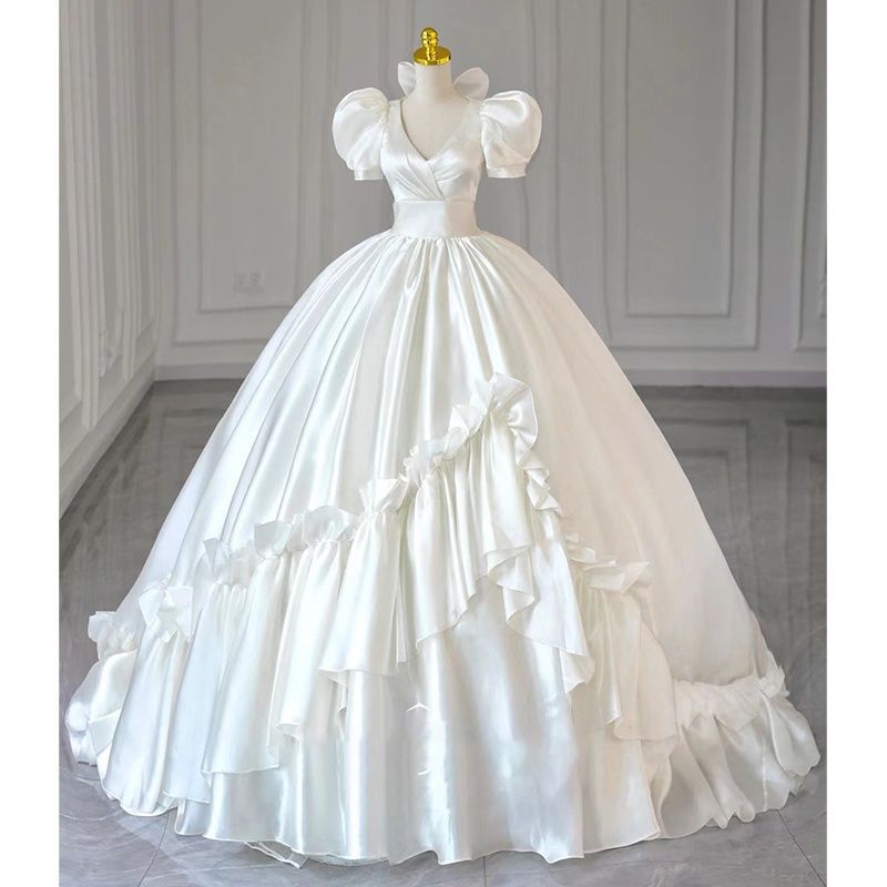 Летнее французское легкое свадебное платье vestido de novia элегантное бальное платье для принцессы Белое Атласное Свадебное платье для невесты 2023