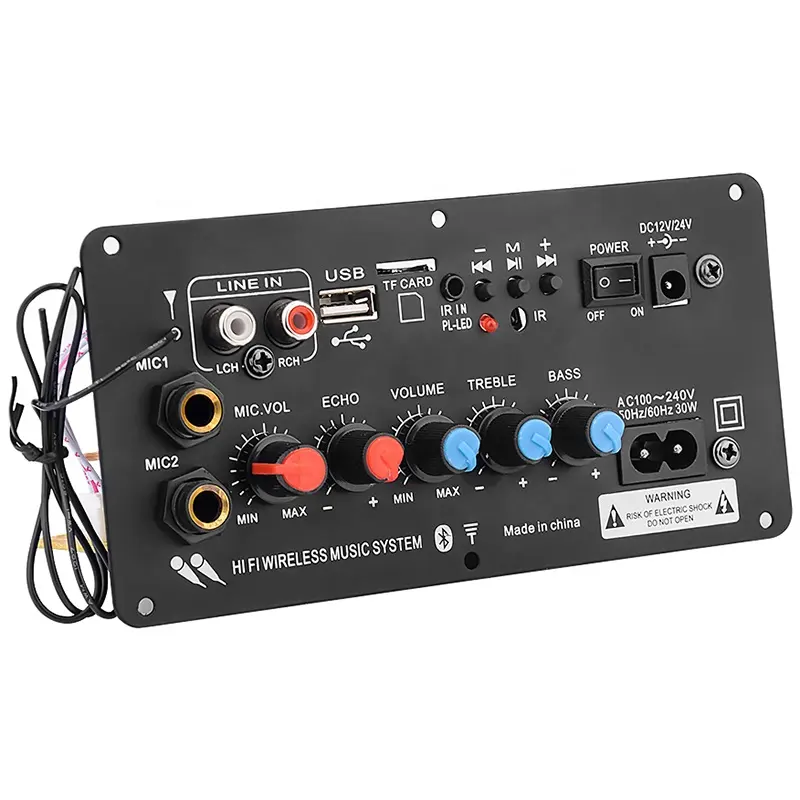 Subwoofer Digital BT Amplifier Board Dual Microphone Karaoke Amplifier Reverb 220V for 8-12 Inch Speaker US Plug