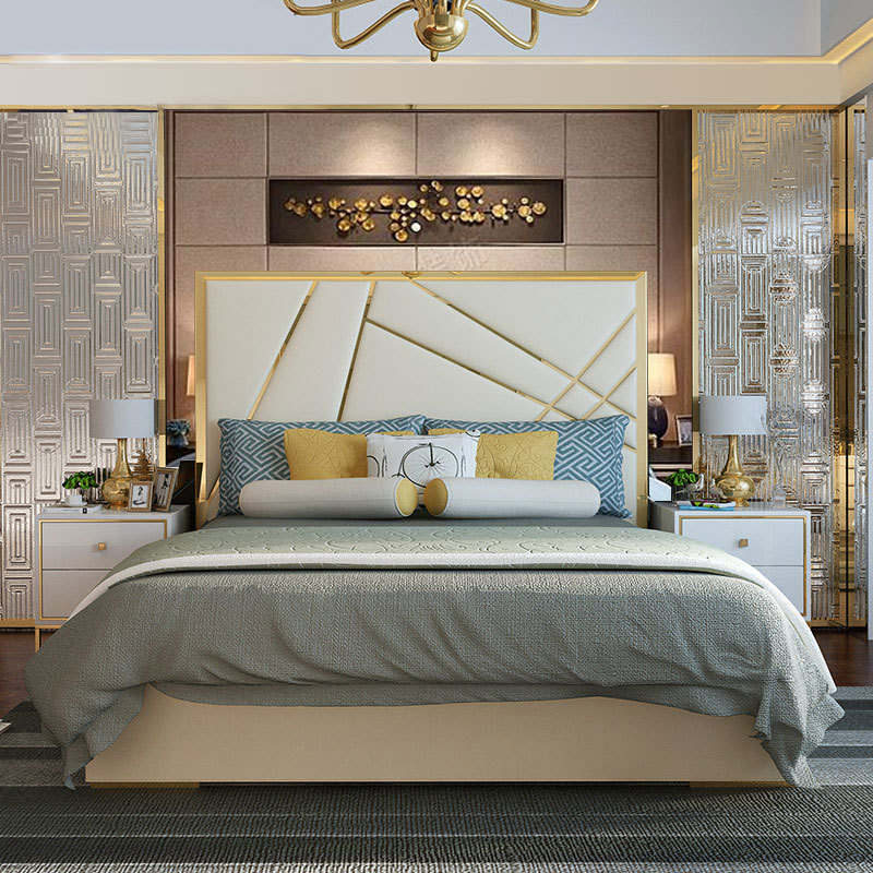 Online customization Luxury Furniture Design White Leather Wooden Frame Storage Bed