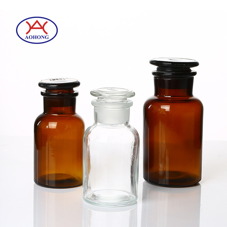 Aohong LAB Chemical Borosilicate 3.3 wide mouth amber chemical 1000ml reagent bottle glass
