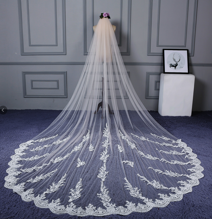 ROMANTIC Wholesale women tulle long bridal veils lace wedding veil for bride