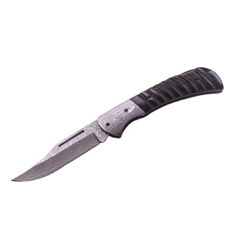 Складной нож из дамасской стали с ручкой и пистолетом Ox Horn, большой военный нож для охоты и активного отдыха