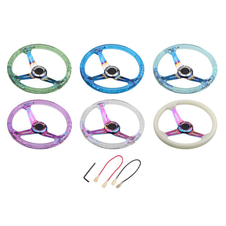 High Quality 35cm Universal Tuning Crystal Luminous Arcylic Auto Car Offroad Truck Steeing Wheel