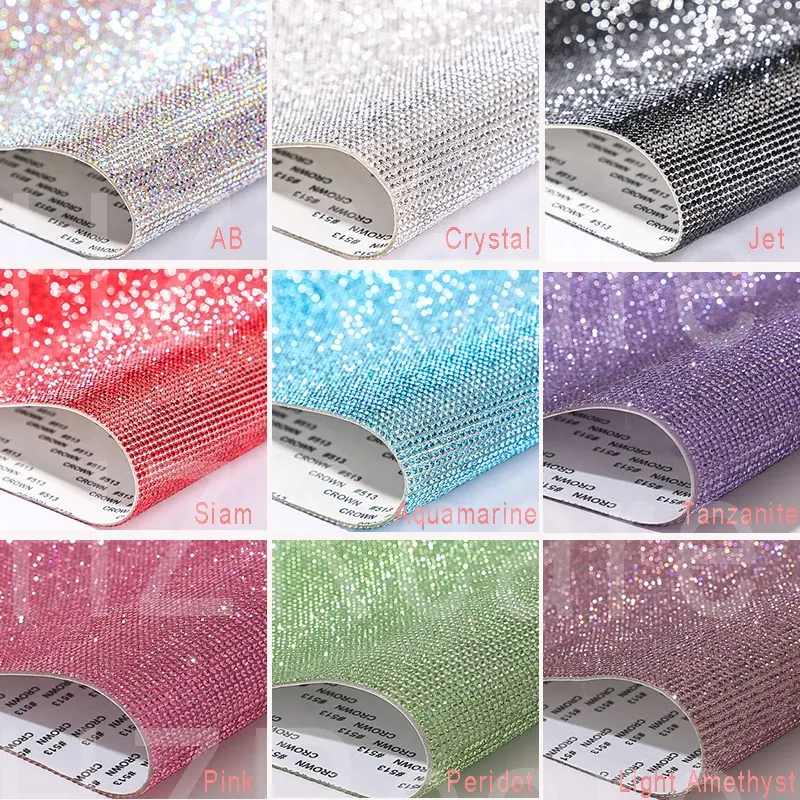 HZRcare Fast Delivery Wholesale 24*40cm SS6 Rainbow Colors Crystal Glass Hot Fix Rhinestone Mesh Sheet