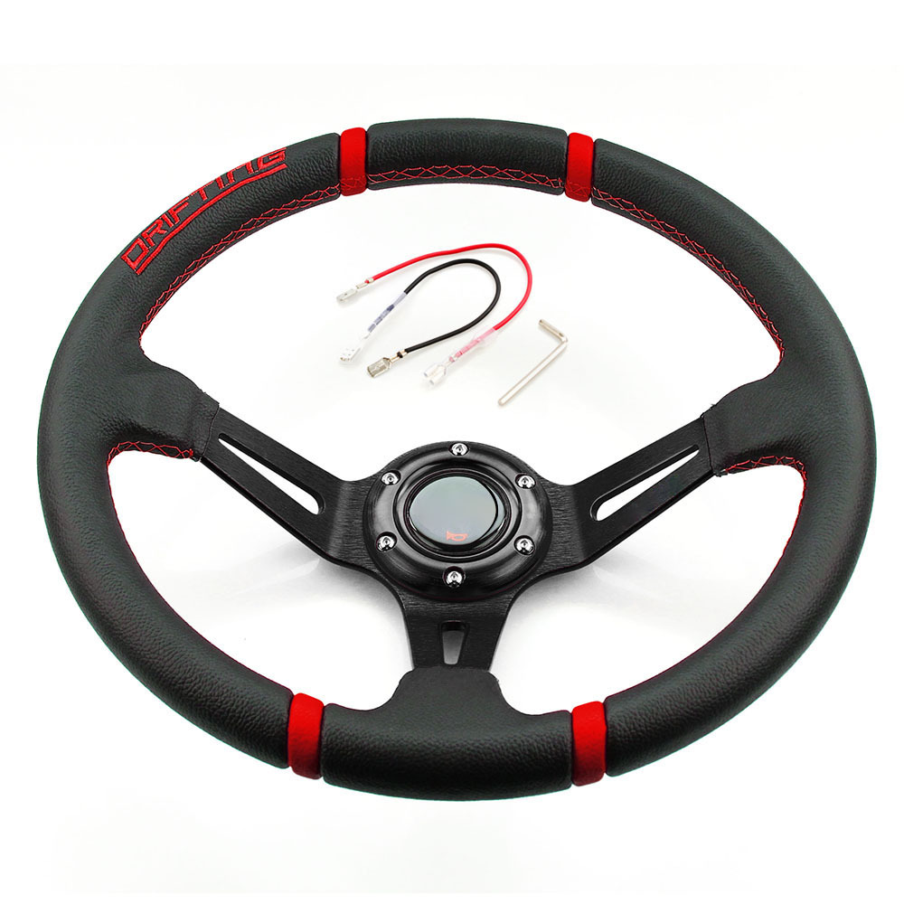 Universal 14 inch 350mm Suede/PVC Car Racing Steering wheels Deep Corn Drifting Sport Steering Wheel