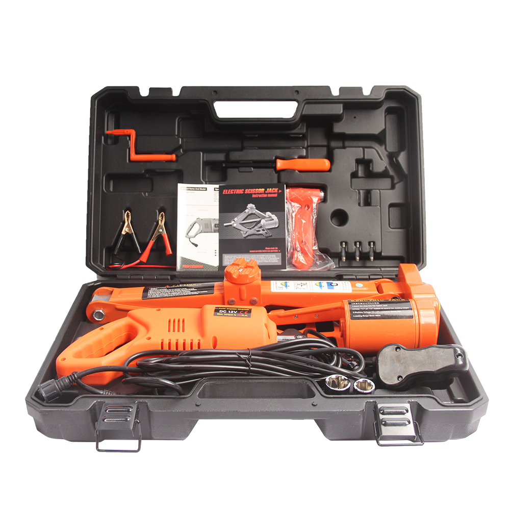 ODETOOLS 12v Electric Car Scissor Jack Impact Wrench Car Body Repair 3T 3SJ-B01