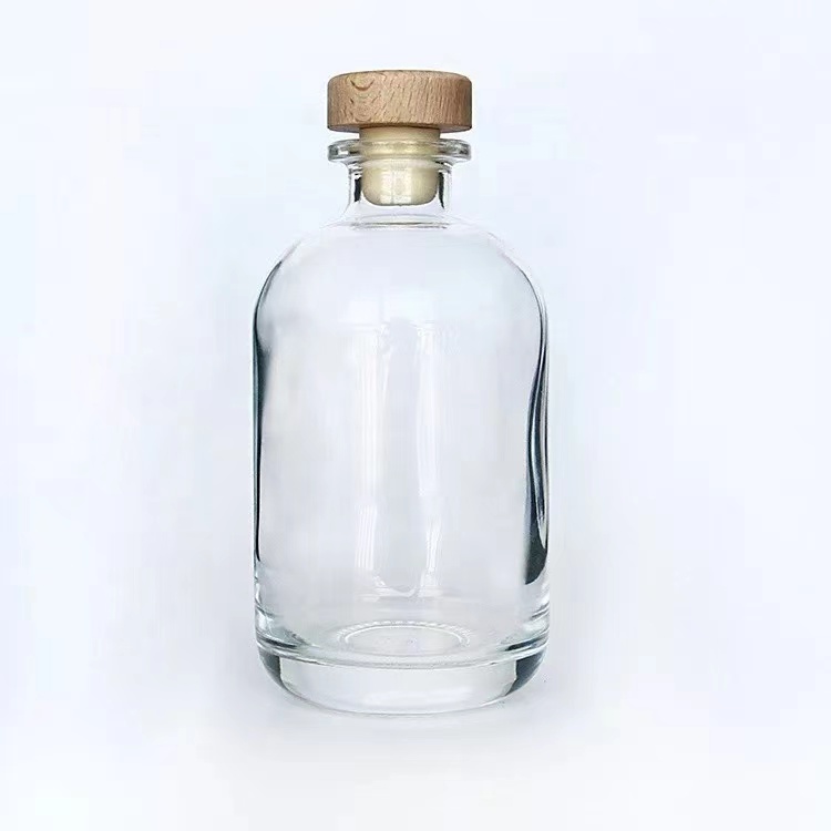 Индивидуальная стеклянная бутылка с деревянной крышкой botella de vidrio artesanal для ликера, водки, Джина, рома