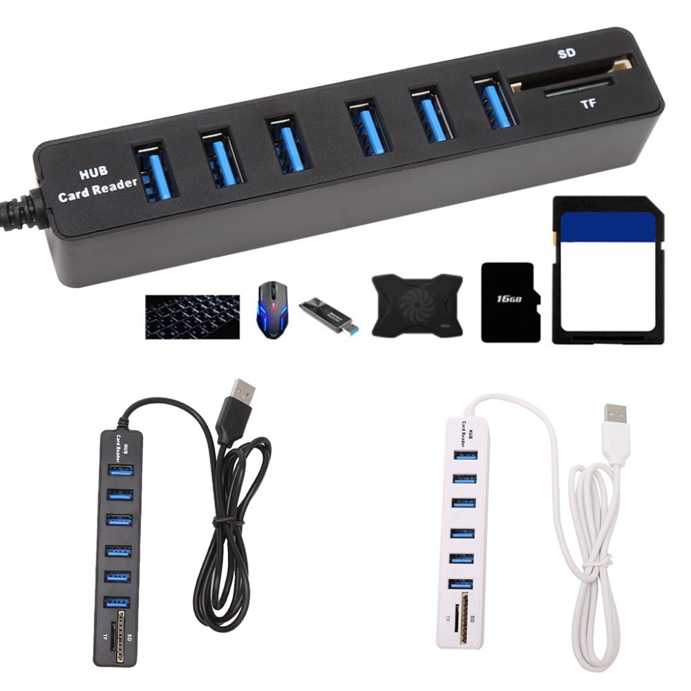 USB 2,0, компьютерный ноутбук, кардридер с несколькими слотами, концентратор 6, USB-концентратор и кардридер с 2 слотами для SD и TF-карт, кардридер с 6 + 2 разъемами