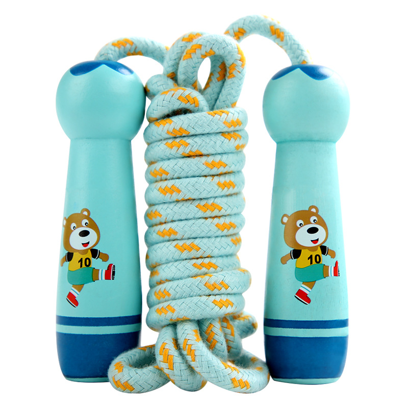 Rope skipping toys children's wooden elementary school kindergarten beginner boys and girls wooden handle cotton rope