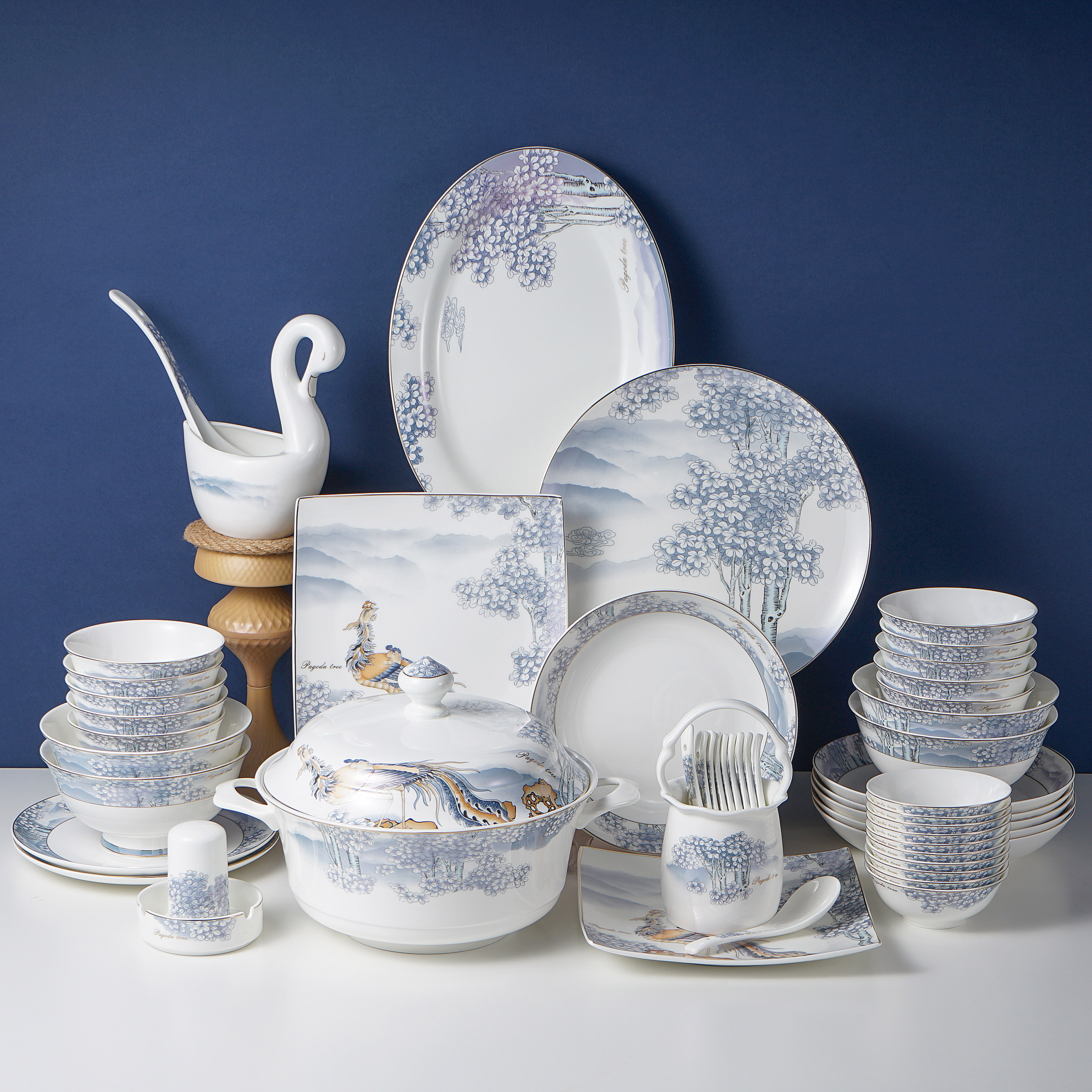 Phoenix Bone China Ceramic Porcelain Dinner Set Dinnerware Dinner Set With Gift Box