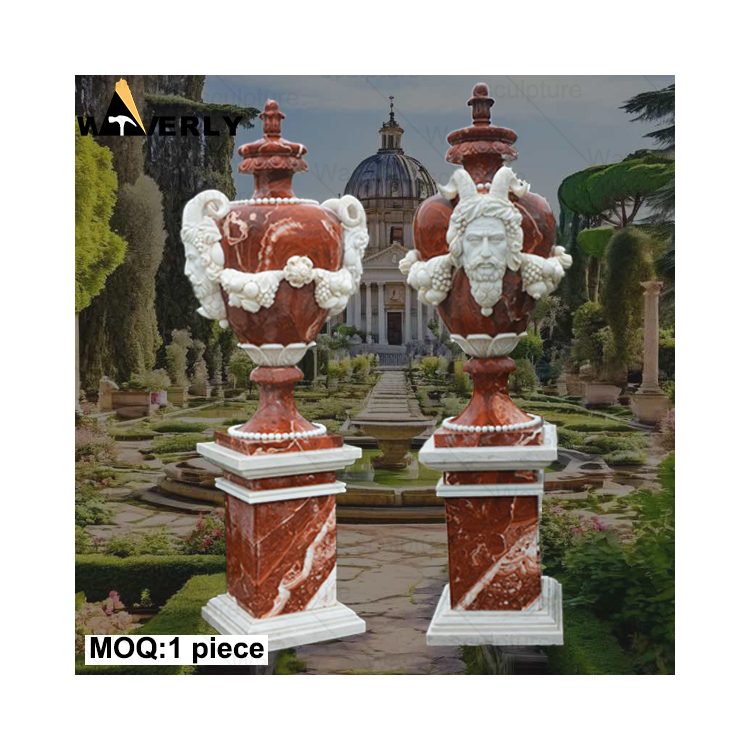 Colorful Tall Unique Stone Man Head Vases Urn Vintage Flower Pot Large Home Decoration Red Stone Marble luxury Flower vases