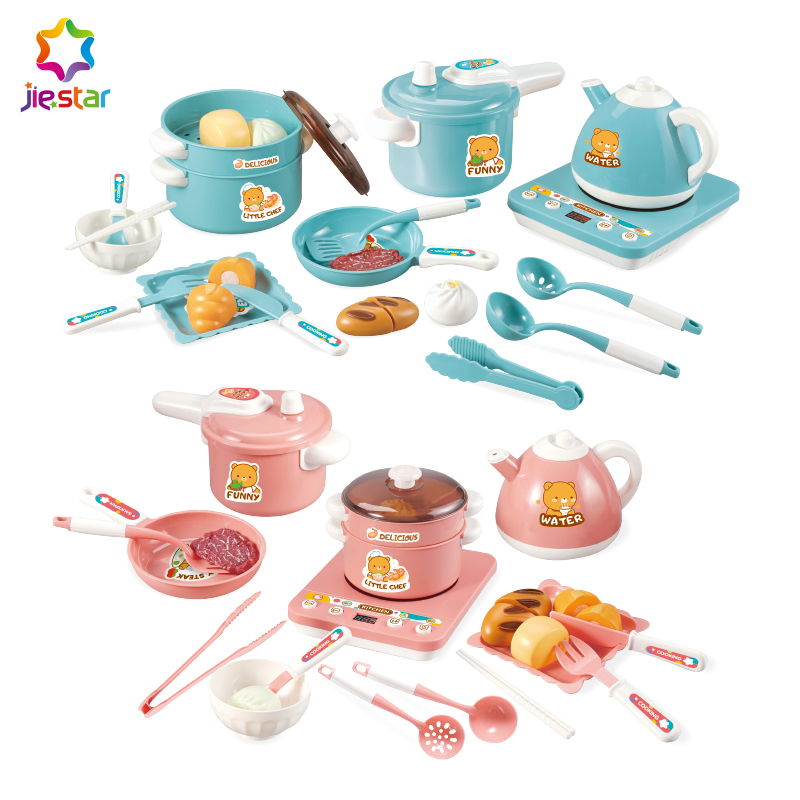 JIESTAR TOY kids play kitchen accessories set pretend play cooking toy set kitchen toys play set with cookware and cutting food