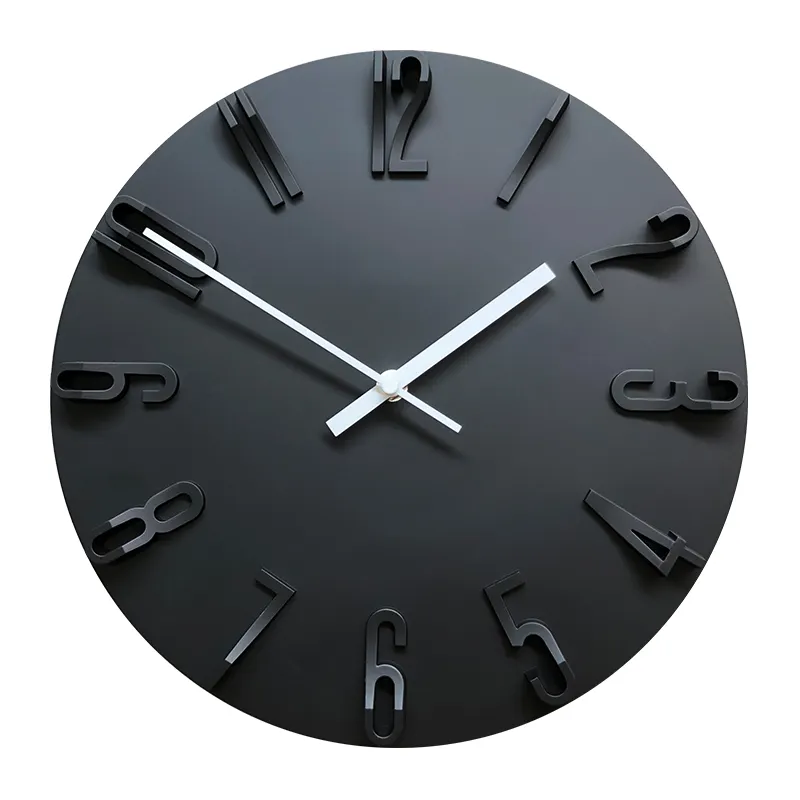 12 Inch Black Cheapest Plastic Unusual Innovative Wall Clock Home Decor 3D Number Round Modern Clocks Custom Silent Quartz
