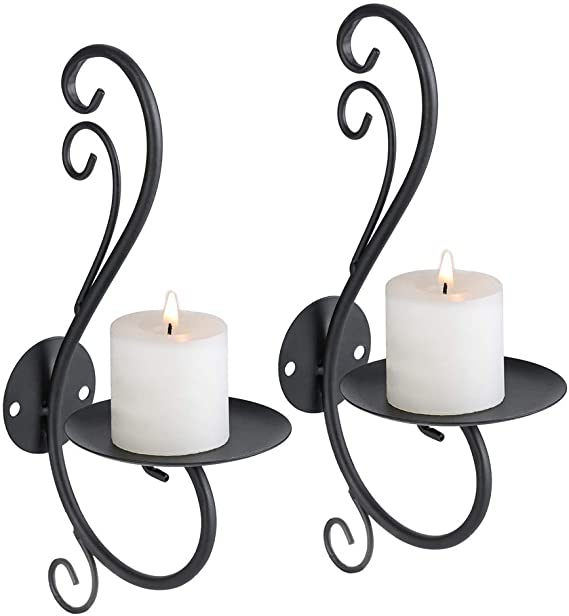Candle Sconces Wall Decor Black Candle Holder for Pillar - Rustic Decorative Metal Candles for Living Room