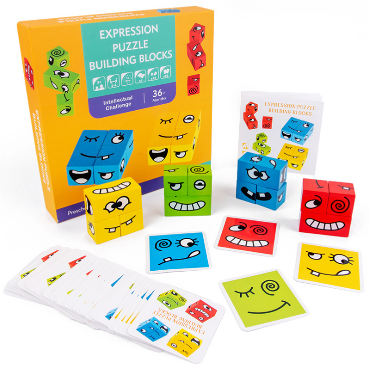 HF New face-changing cube building blocks parent-child board game wooden challenge level educational toy