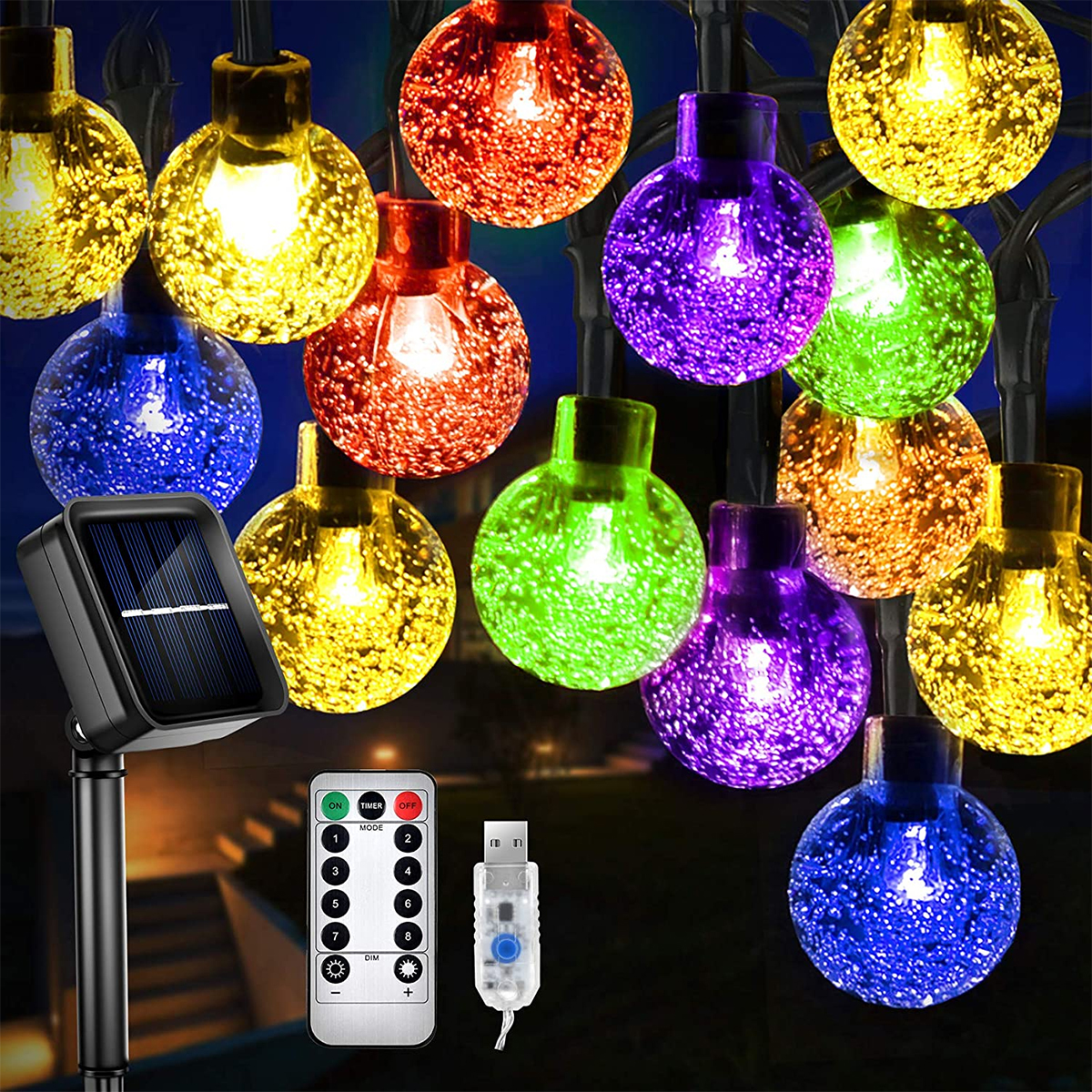 Patio Deck Waterproof Solar Powered Bright Colorful 10M 50 Led Strings Globe Bulb Lights For Festival Outdoor Garden Path Yard