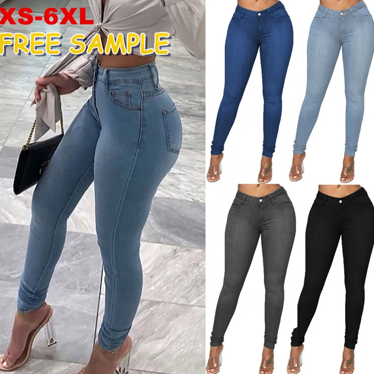 Free Sample 2021 Summer Wholesale Custom Blue Skinny Femme High Waist Denim Ladies Mom Jeans Women Women'S Jeans