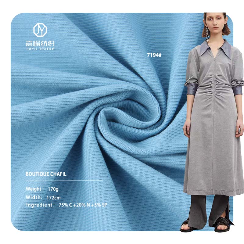 High quality stretch blue casual wear cotton acrylic blended knitted ribbed fabric