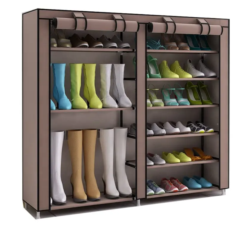 27-Pairs Portable Boot Rack Double Row Shoe Rack Covered Nonwoven Fabric 7-Tiers