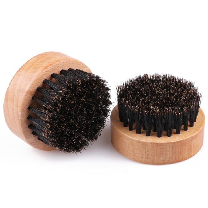 Black Original Wood Handle Mini Men Mustache Boar Bristle Brush Barber Round Small Beard Brushes