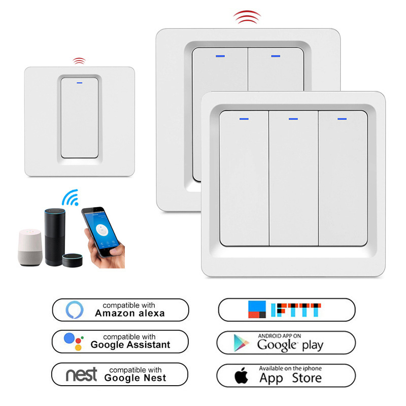 WiFi умный выключатель света 86*86 мм 1 2 3 позиционный беспроводной умный переключатель работает с Alexa и Google Assistant