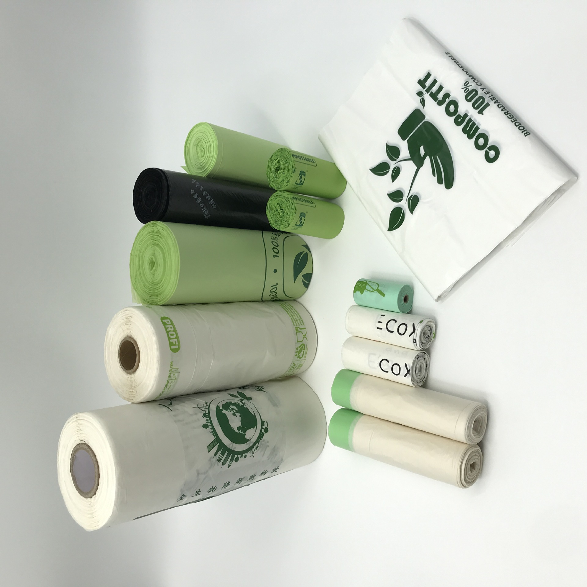 Household Corn Starch Biodegradable Continuous Roll Flat Mouth Pla Food Packing Degradable Garbage Bag