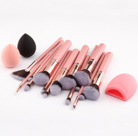 Beauty Product 16pcs Foundation Eyeshadow Custom Logo Make Up Brush Set With 2 Sponge And Makeup Brush Cleaner Mat