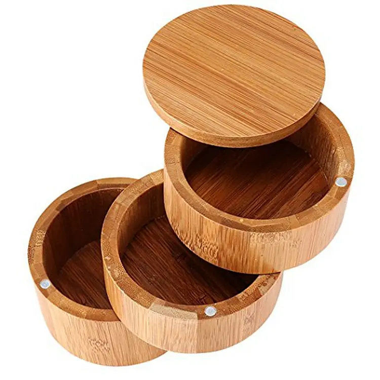 wood kitchen spice storage rotating seasoning box bamboo kitchen spice container set