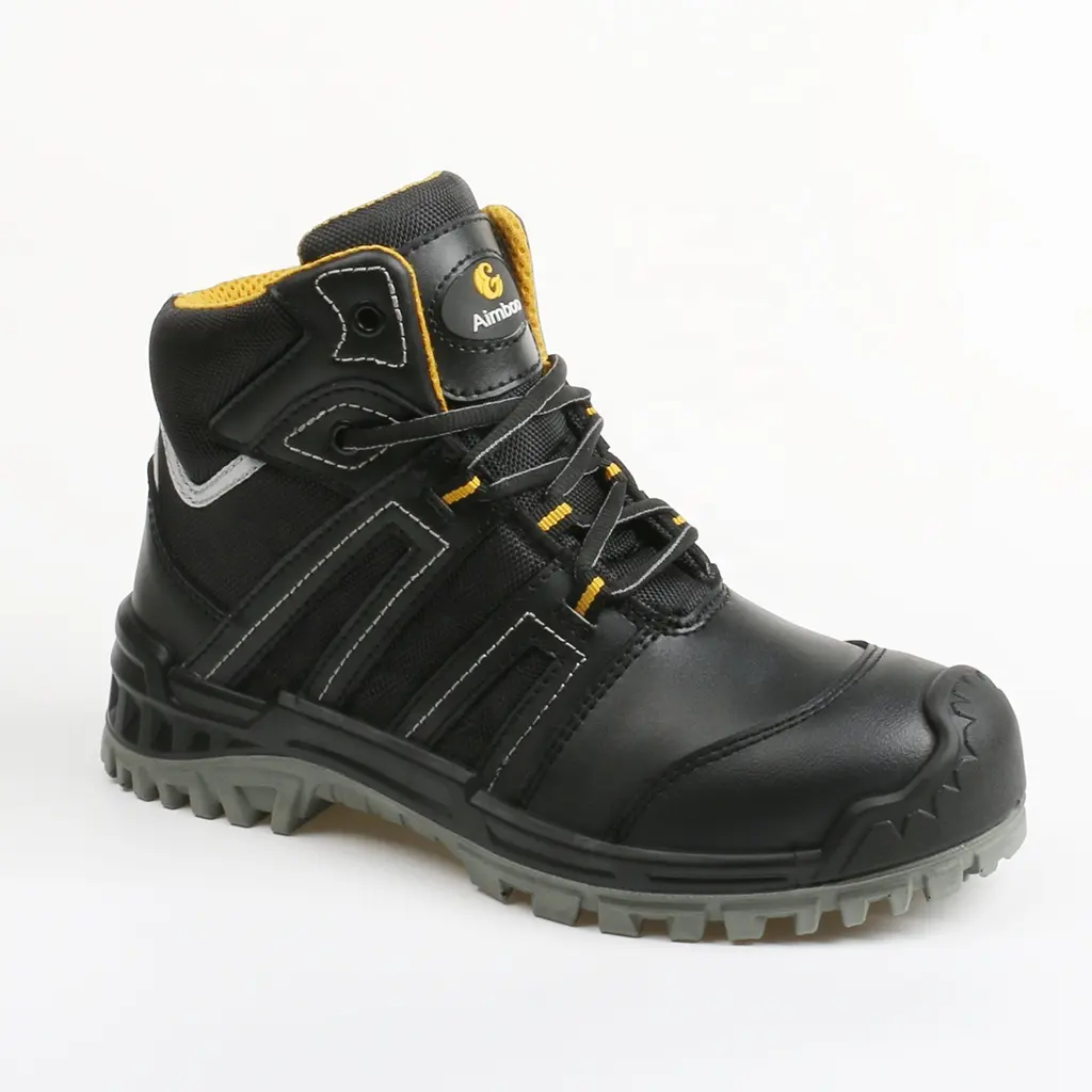 Aimboo factory directly black smooth leather breathable shoes safety steel toe boots work shoes safety footwear