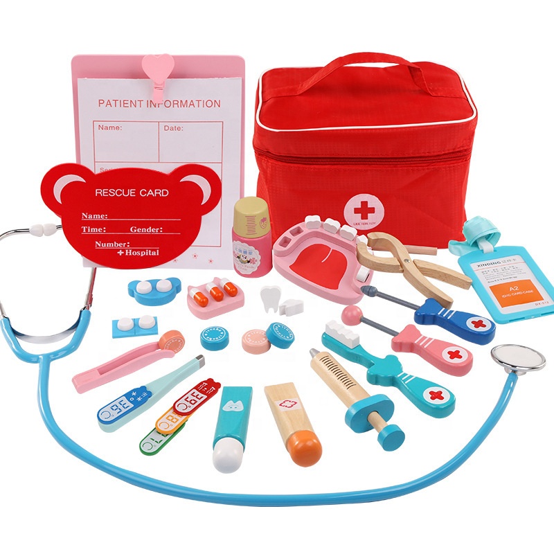 First Doctor Educational Kids Pretend Play Set Doctor Toys Wood Hospital Nurse Dentist Children Medical Kit Tool Set Toy